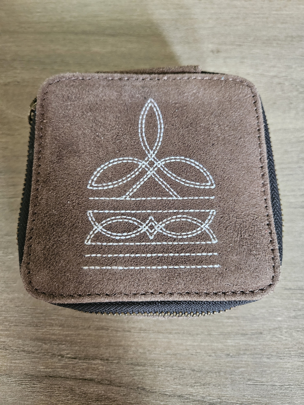 Brown Suede & Genuine Leather Zip Travel Jewelry Case - NWOT